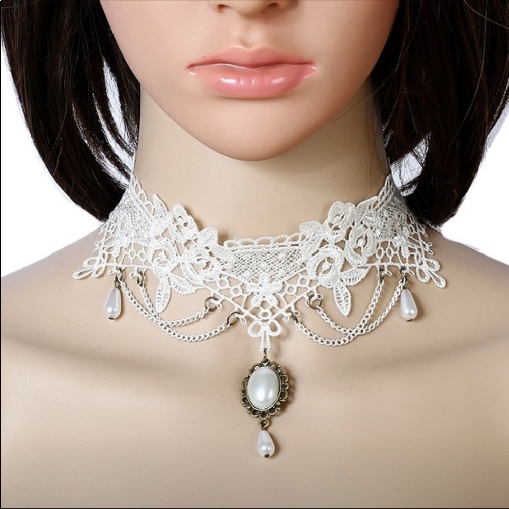 White Lace Gothic Style Choker